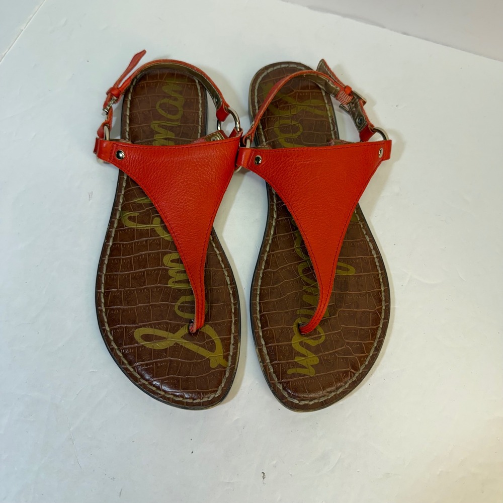Sam Edelman Greta Orange Leather Thong Slingback Flat Sandals 8.5M